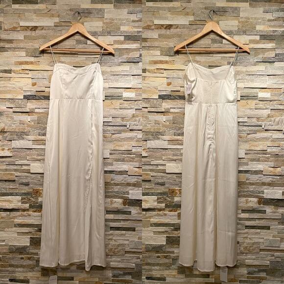 Abercrombie & Fitch XS Petite Camille Dress | Ivory Satin, Smocked Back, Bridal - Picture 2 of 14